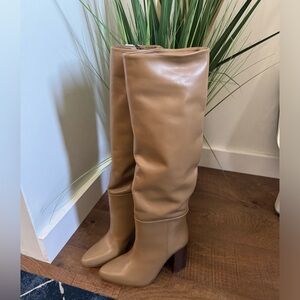 NEW ZARA Leather Knee High Heeled Camel Boots Size 6